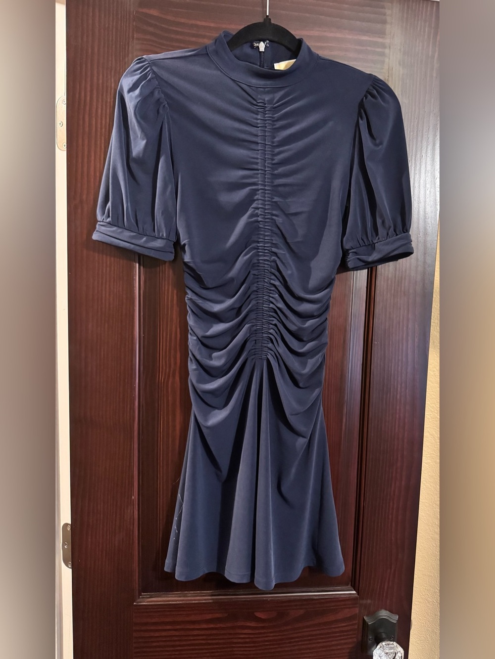 Michael kors Elegant Navy Ruched Midi Dress - Women